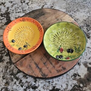 Vibrant Pair Of Orange, Yellow And Green Olive Oil Decorative Plate